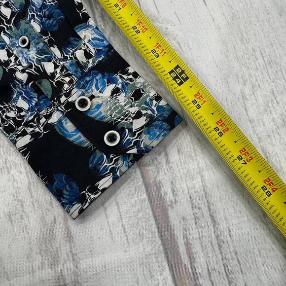 NWT Robert Graham Alloway Button Shirt S Blue Flip Cuff Floral Skull Mens $198 - Picture 10 of 12